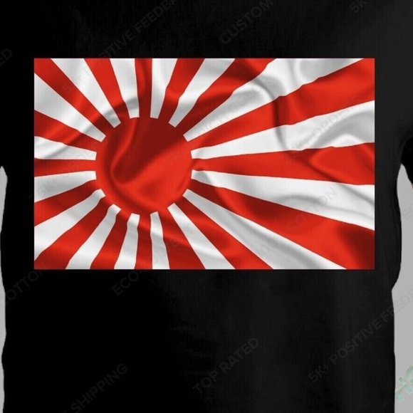 Rising Sun Waving Flag T-Shirt Tee JDM Racing Red White Graphic Black Shirt - Picture 2 of 2